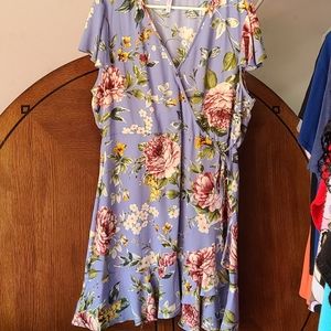 Blue Floral Faux WRAP DRESS XXL